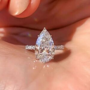 - Pear cut solitaire Engagement Ring 925 Silver with pave infinity band size 7